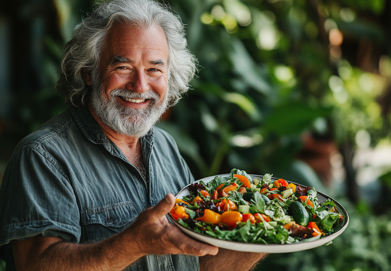Старше подружжя готує здорову їжу разом